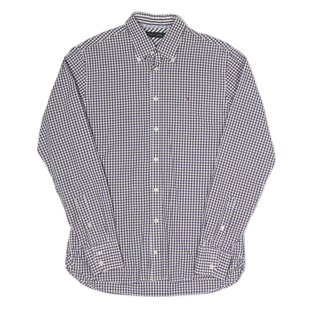 TOMMY HILFIGER Mens Blue & White Check Shirt S Button Down Classic Fit Cotton