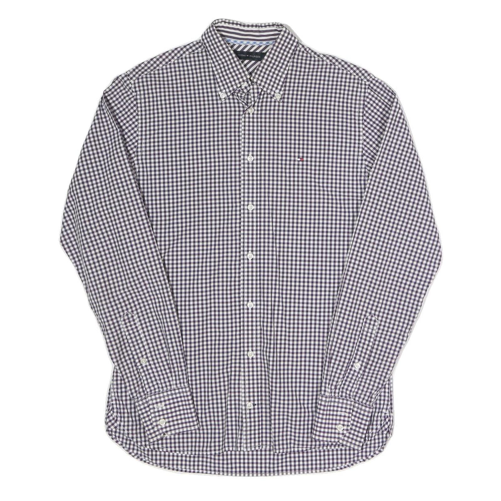 TOMMY HILFIGER Mens Blue & White Check Shirt S Button Down Classic Fit Cotton