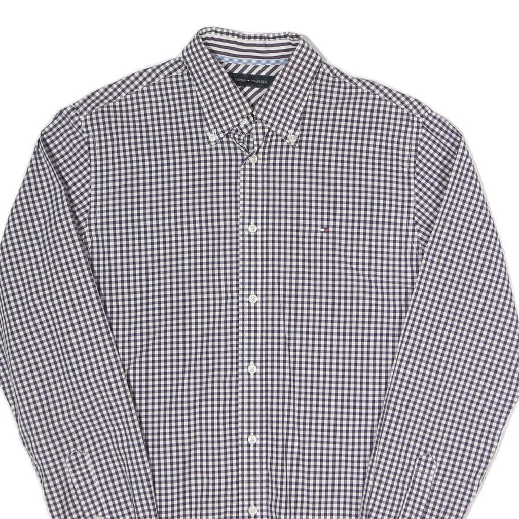 TOMMY HILFIGER Mens Blue & White Check Shirt S Button Down Classic Fit Cotton