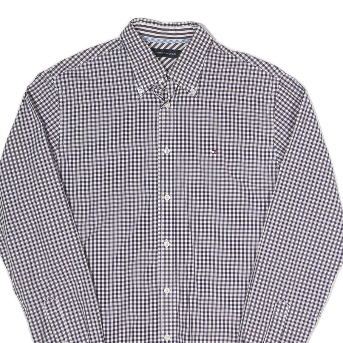 TOMMY HILFIGER Mens Blue & White Check Shirt S Button Down Classic Fit Cotton
