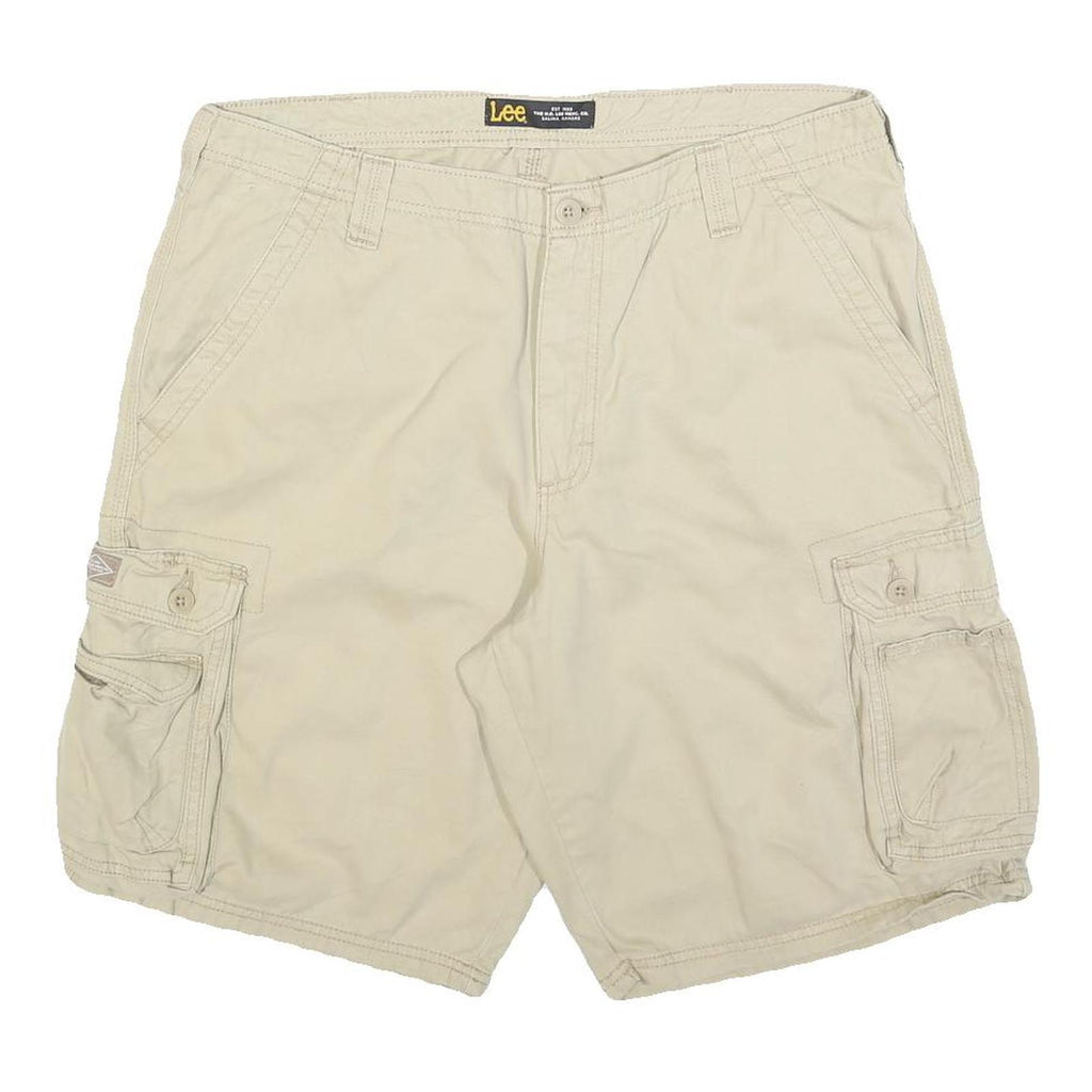 LEE Mens Shorts Beige Casual Cargo Plain L W36 Button Pockets Cotton Blend