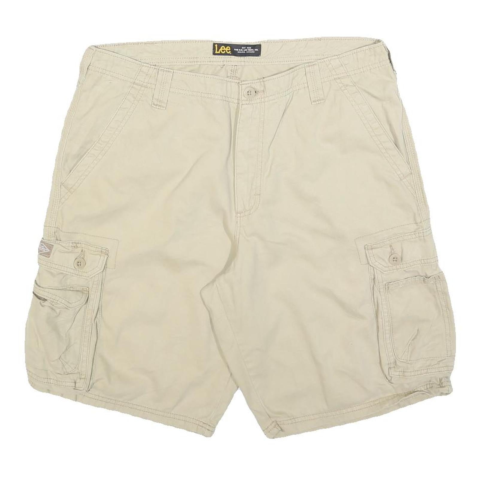 LEE Mens Shorts Beige Casual Cargo Plain L W36 Button Pockets Cotton Blend