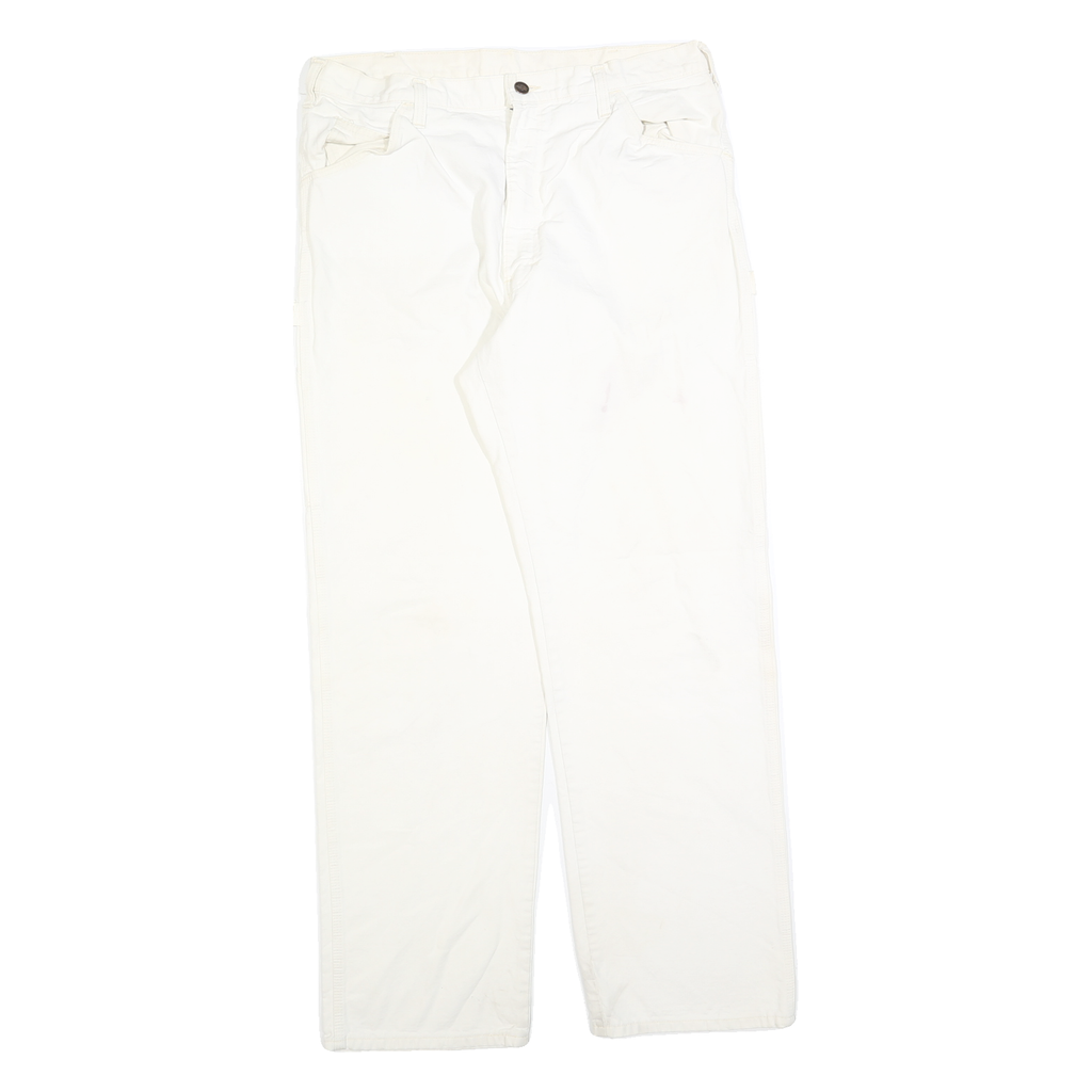 DICKIES Mens Cotton Blend White Workwear Regular Fit Straight Trousers W34 L31