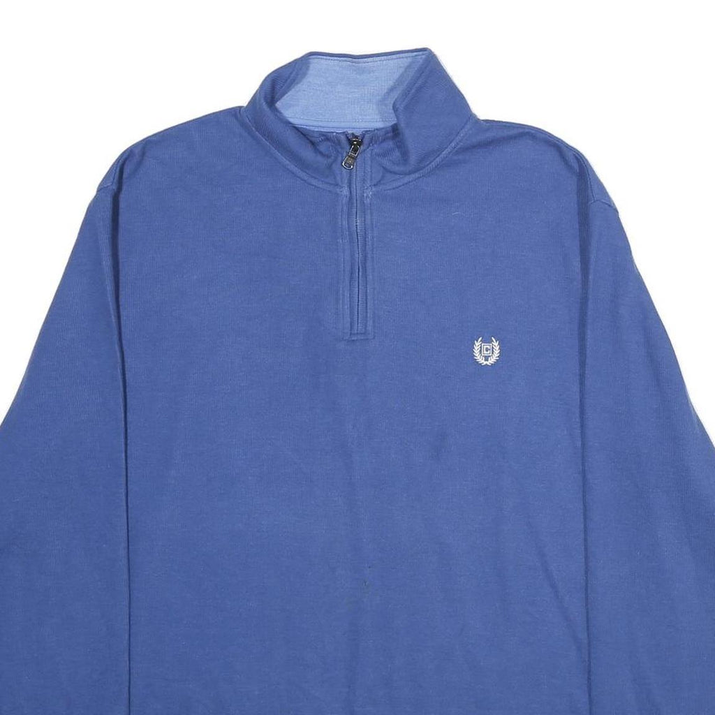 CHAPS Mens Blue Pullover Plain 1/4 Zip Cotton Blend Jumper 2XL Casual Comfort