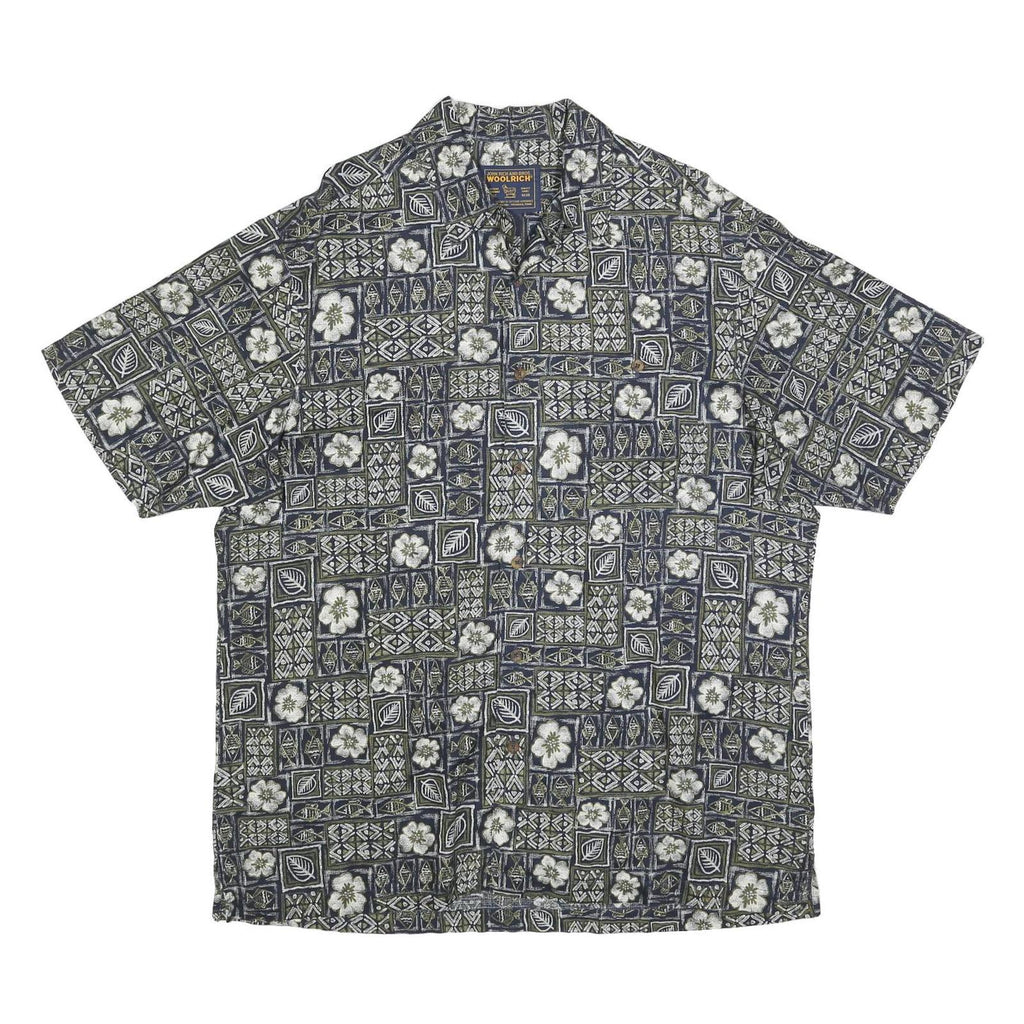 WOOLRICH Mens Blue Cotton Blend Pattern Shirt L Button Collar Casual Summer