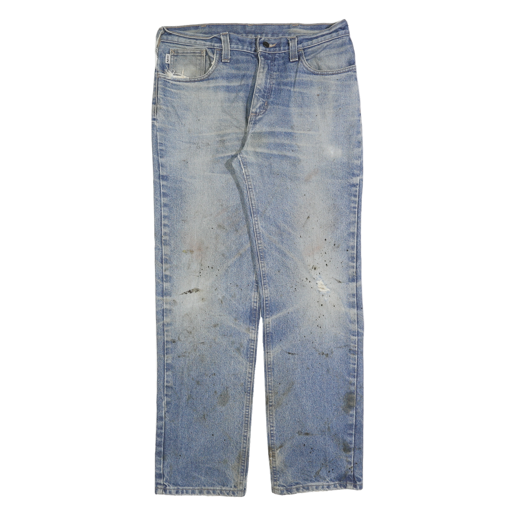 CARHARTT Mens Cotton Blend Blue Regular Straight Trousers W34 L34 Workwear