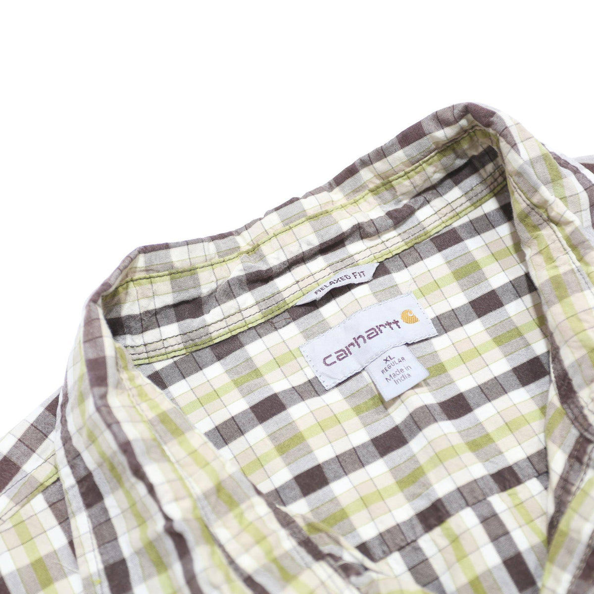 CARHARTT Mens Beige Brown Check Shirt XL Cotton Casual Button Up Summer