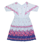 Womens Blue Polyester Floral Print Midi Dress V Neck Short Sleeve L