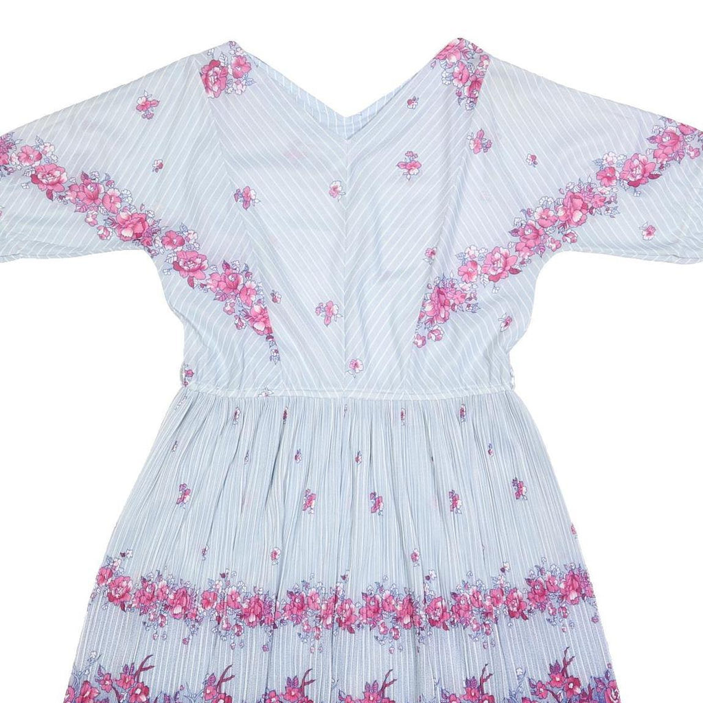 Womens Blue Polyester Floral Print Midi Dress V Neck Short Sleeve L