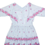 Womens Blue Polyester Floral Print Midi Dress V Neck Short Sleeve L