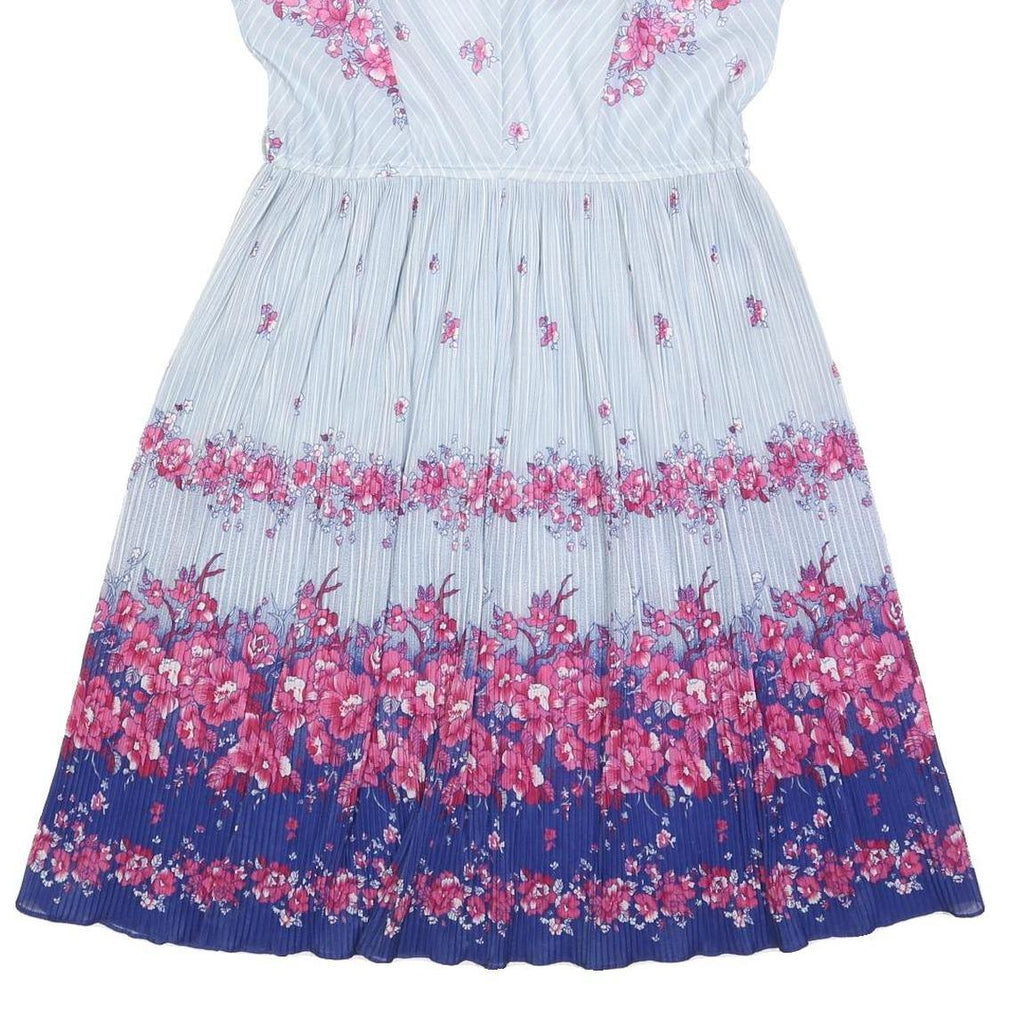 Womens Blue Polyester Floral Print Midi Dress V Neck Short Sleeve L