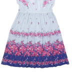 Womens Blue Polyester Floral Print Midi Dress V Neck Short Sleeve L