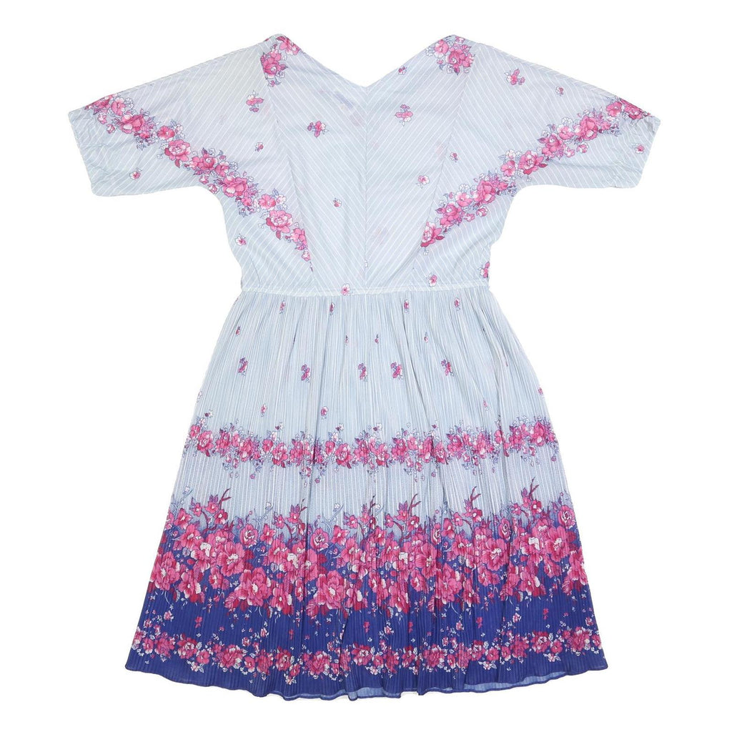 Womens Blue Polyester Floral Print Midi Dress V Neck Short Sleeve L