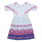 Womens Blue Polyester Floral Print Midi Dress V Neck Short Sleeve L