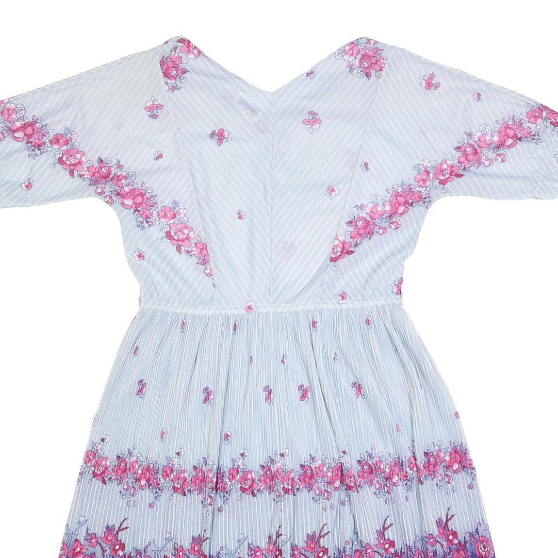 Womens Blue Polyester Floral Print Midi Dress V Neck Short Sleeve L