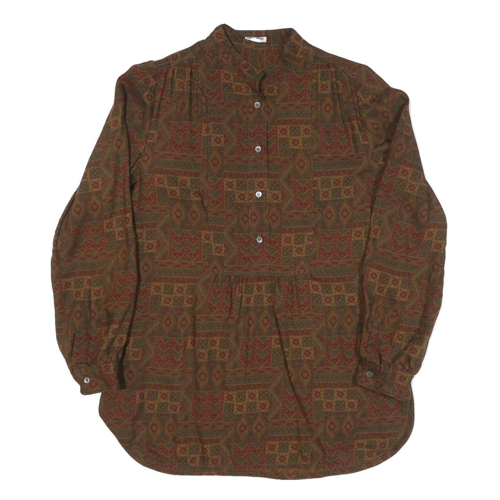 Womens Brown & Red Pattern Cotton Blend Shirt M Long Sleeve Button