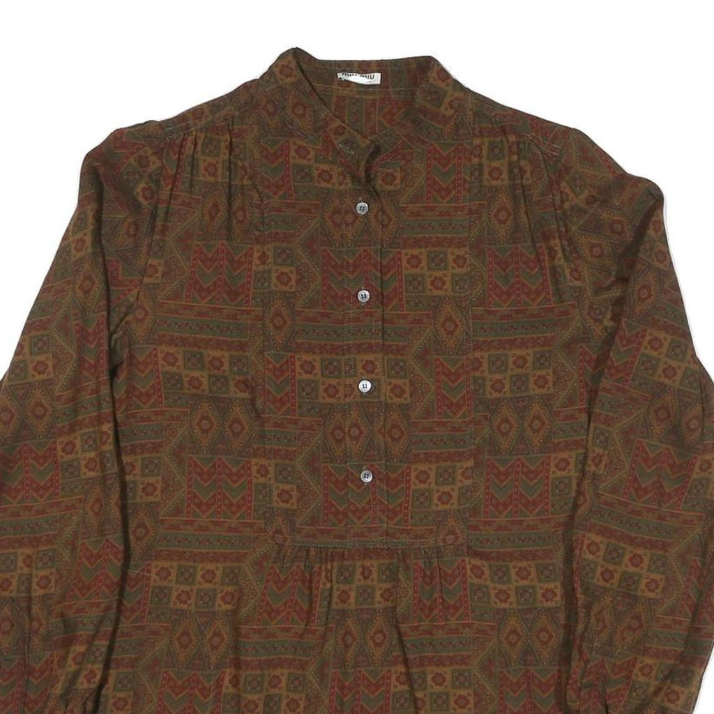 Womens Brown & Red Pattern Cotton Blend Shirt M Long Sleeve Button