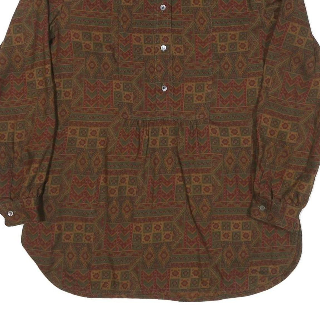 Womens Brown & Red Pattern Cotton Blend Shirt M Long Sleeve Button