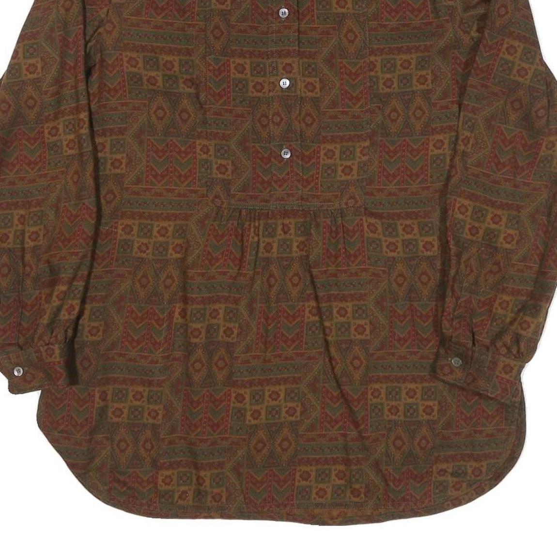 Womens Brown & Red Pattern Cotton Blend Shirt M Long Sleeve Button