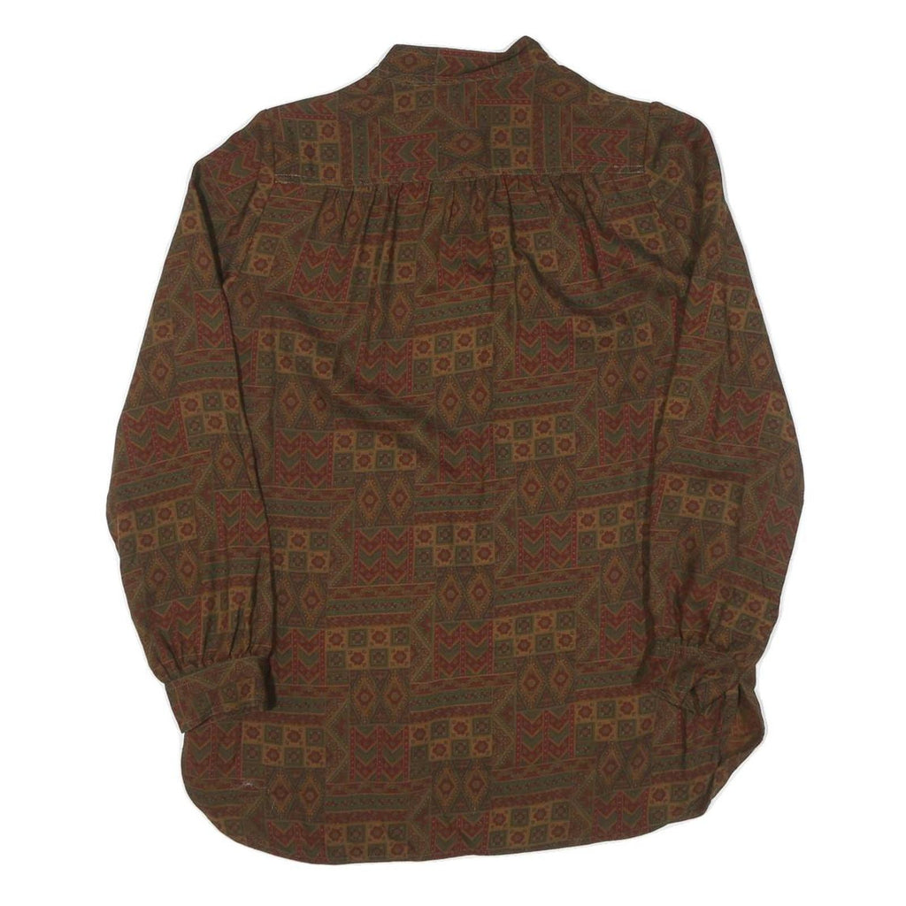 Womens Brown & Red Pattern Cotton Blend Shirt M Long Sleeve Button