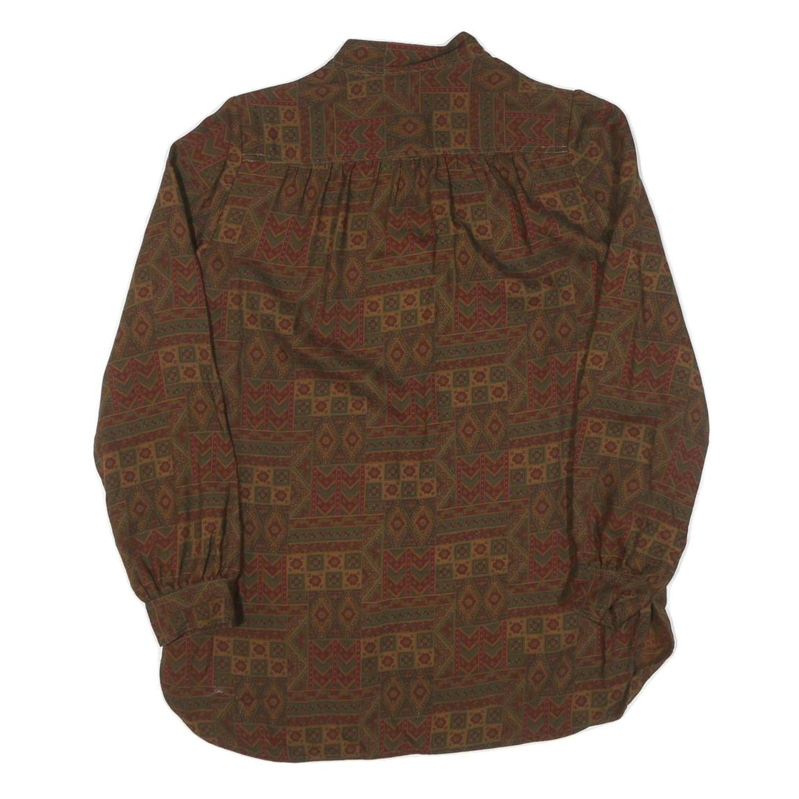 Womens Brown & Red Pattern Cotton Blend Shirt M Long Sleeve Button