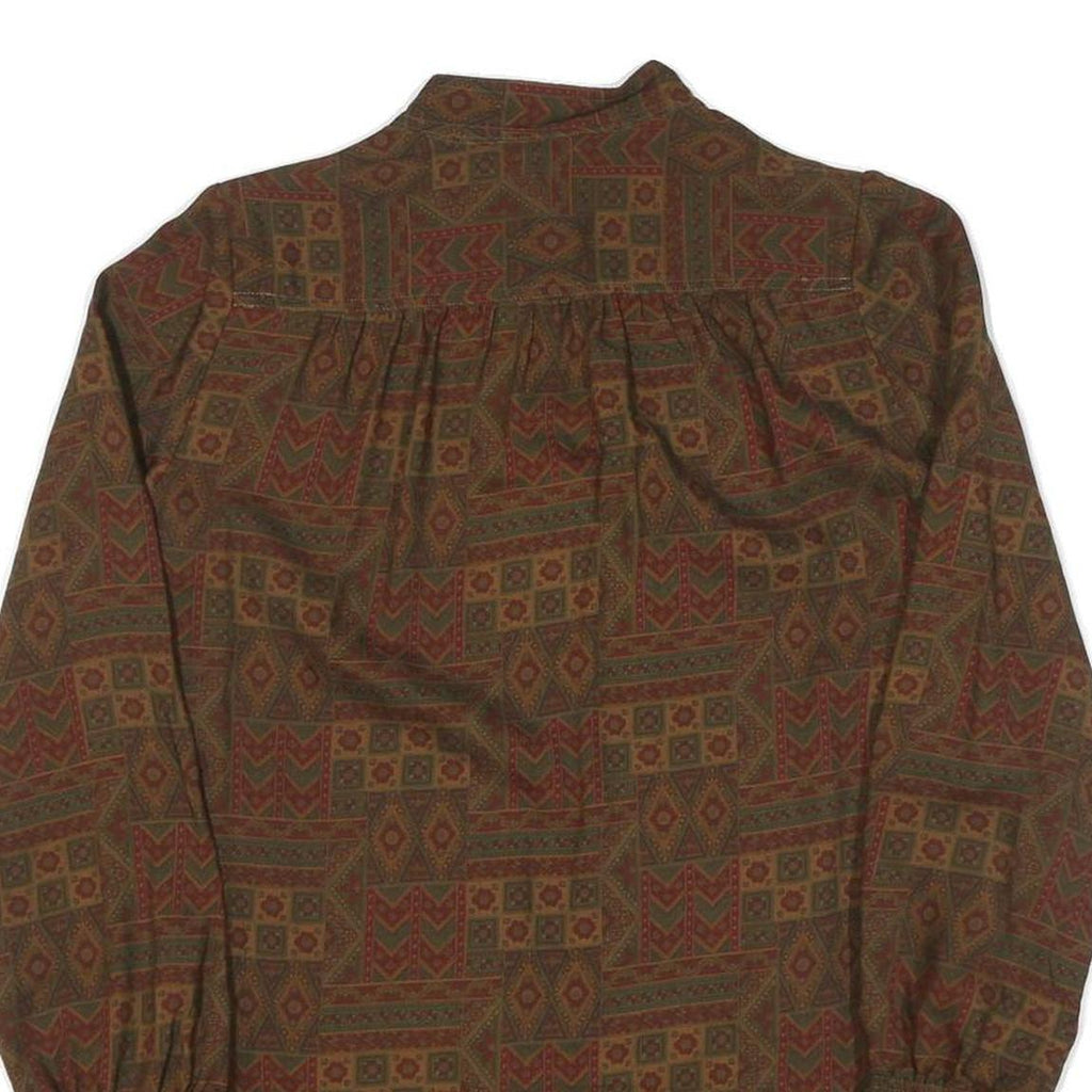 Womens Brown & Red Pattern Cotton Blend Shirt M Long Sleeve Button