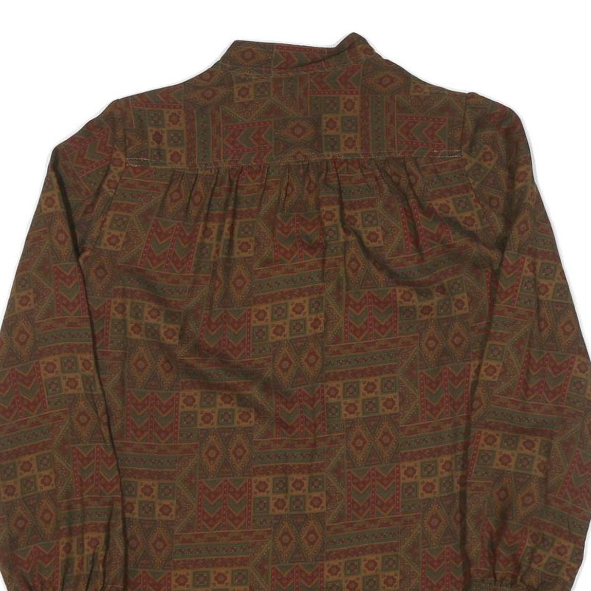Womens Brown & Red Pattern Cotton Blend Shirt M Long Sleeve Button