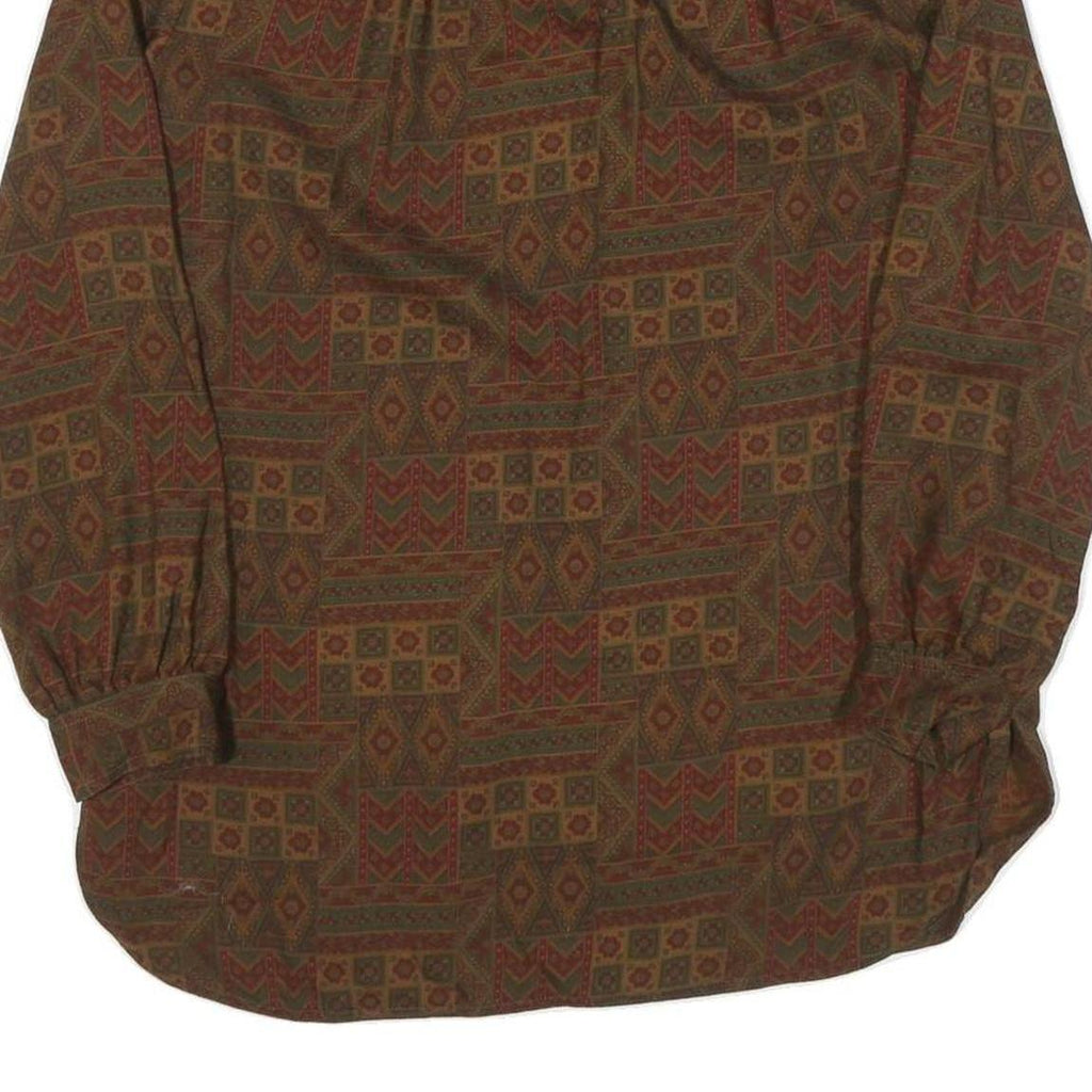 Womens Brown & Red Pattern Cotton Blend Shirt M Long Sleeve Button