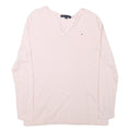 TOMMY HILFIGER Womens Cream Jumper V-Neck Basic Knit L Cotton Blend Casual