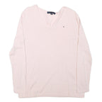 TOMMY HILFIGER Womens Cream Jumper V-Neck Basic Knit L Cotton Blend Casual