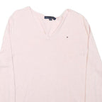 TOMMY HILFIGER Womens Cream Jumper V-Neck Basic Knit L Cotton Blend Casual
