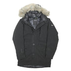 HELLY HANSEN Mens Black Outdoor Jacket L Polyester Blend Hooded Button Warm