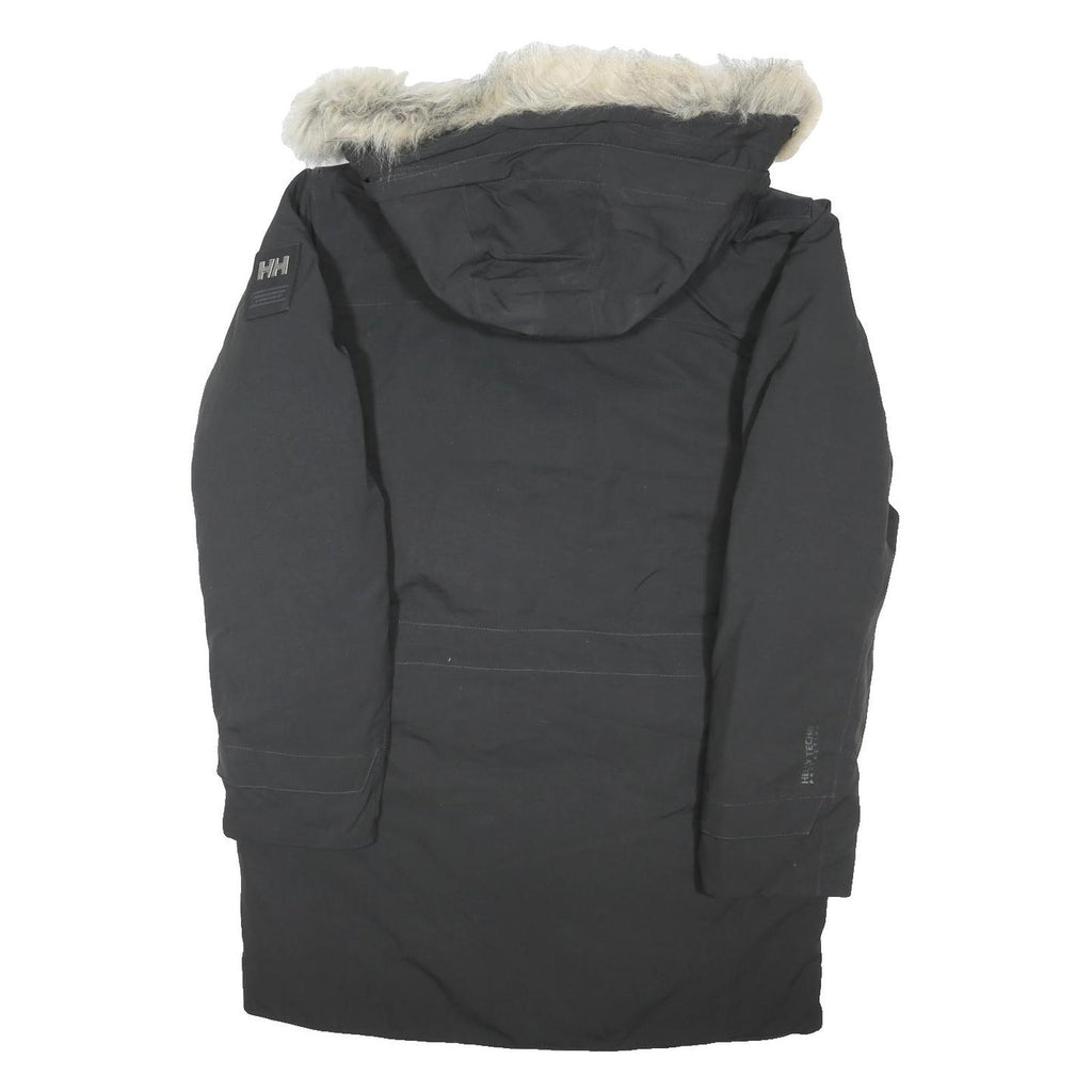 HELLY HANSEN Mens Black Outdoor Jacket L Polyester Blend Hooded Button Warm