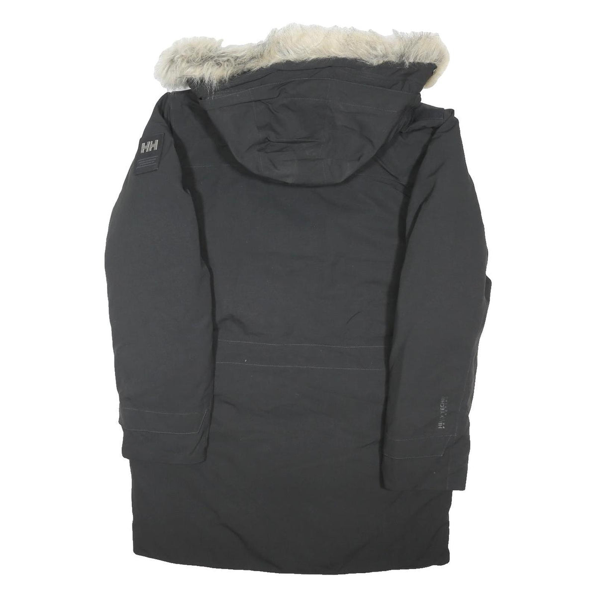 HELLY HANSEN Mens Black Outdoor Jacket L Polyester Blend Hooded Button Warm