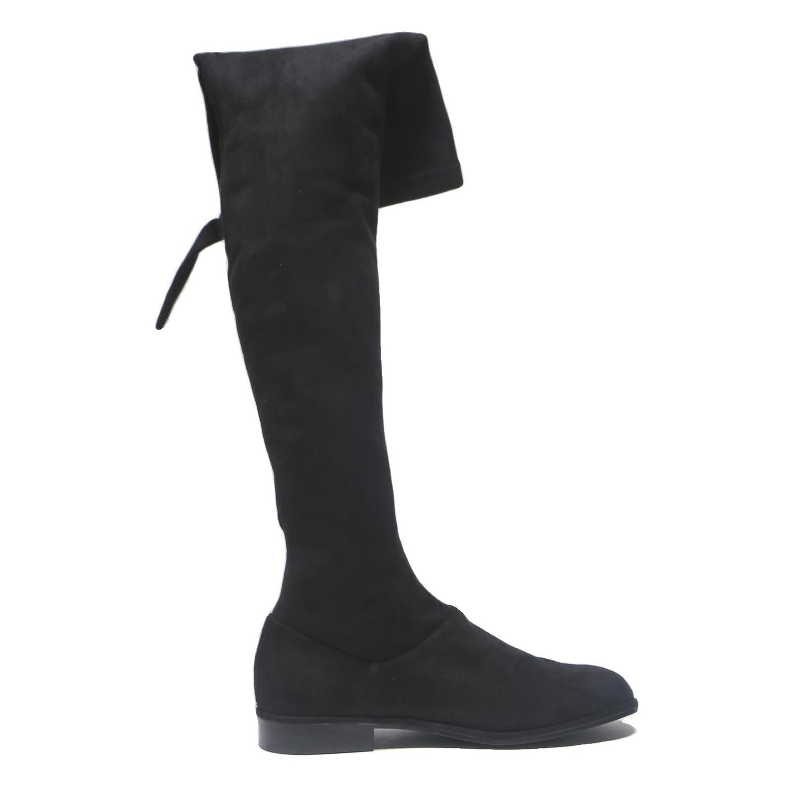 CHARLES & KEITH Womens Over The Knee Boots Black Synthetic UK 2 Elegant Flat