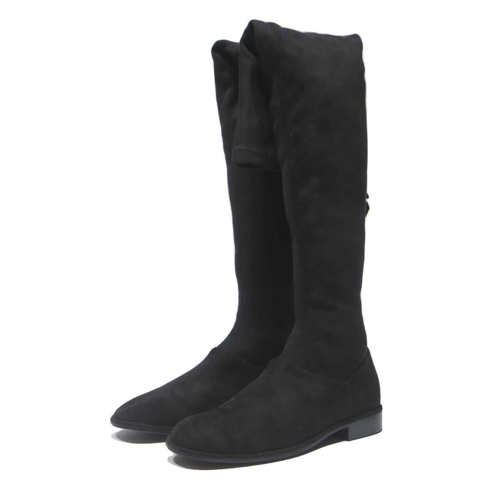 CHARLES & KEITH Womens Over The Knee Boots Black Synthetic UK 2 Elegant Flat