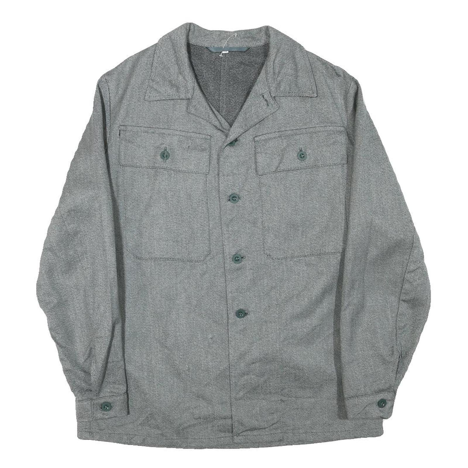 Mens Grey Cotton Blend Button Jacket M Plain Casual Lightweight Classic