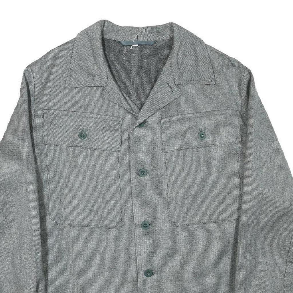 Mens Grey Cotton Blend Button Jacket M Plain Casual Lightweight Classic
