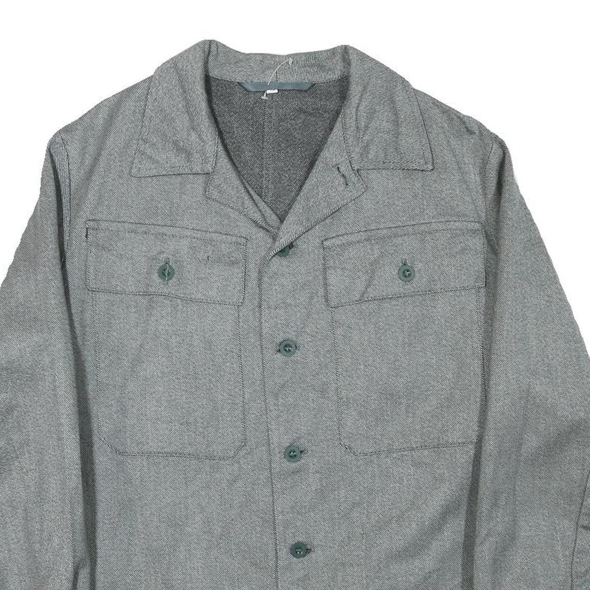 Mens Grey Cotton Blend Button Jacket M Plain Casual Lightweight Classic