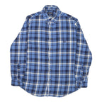 CHAPS Mens Blue & White Check Shirt M Cotton Blend Long Sleeve Button Down