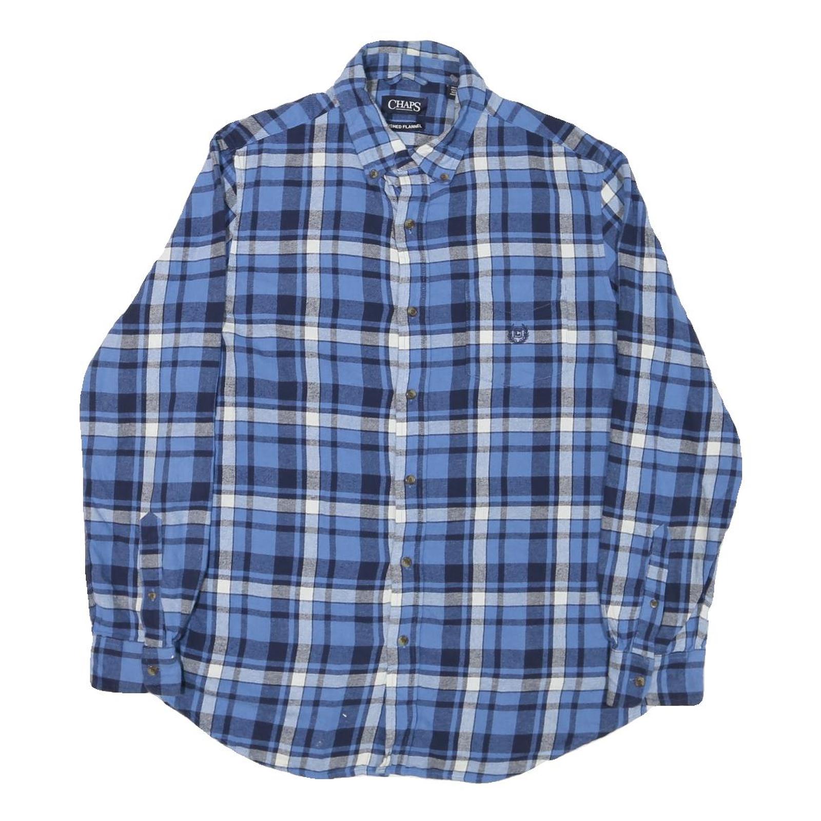 CHAPS Mens Blue & White Check Shirt M Cotton Blend Long Sleeve Button Down