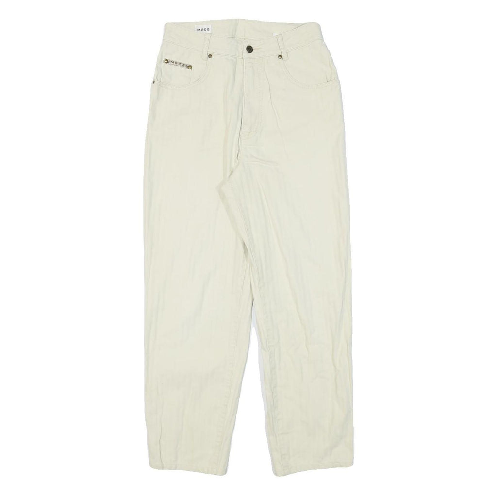 MEXX Womens Cream Relaxed Straight Cotton Blend Trousers W26 L26 Stylish Zip