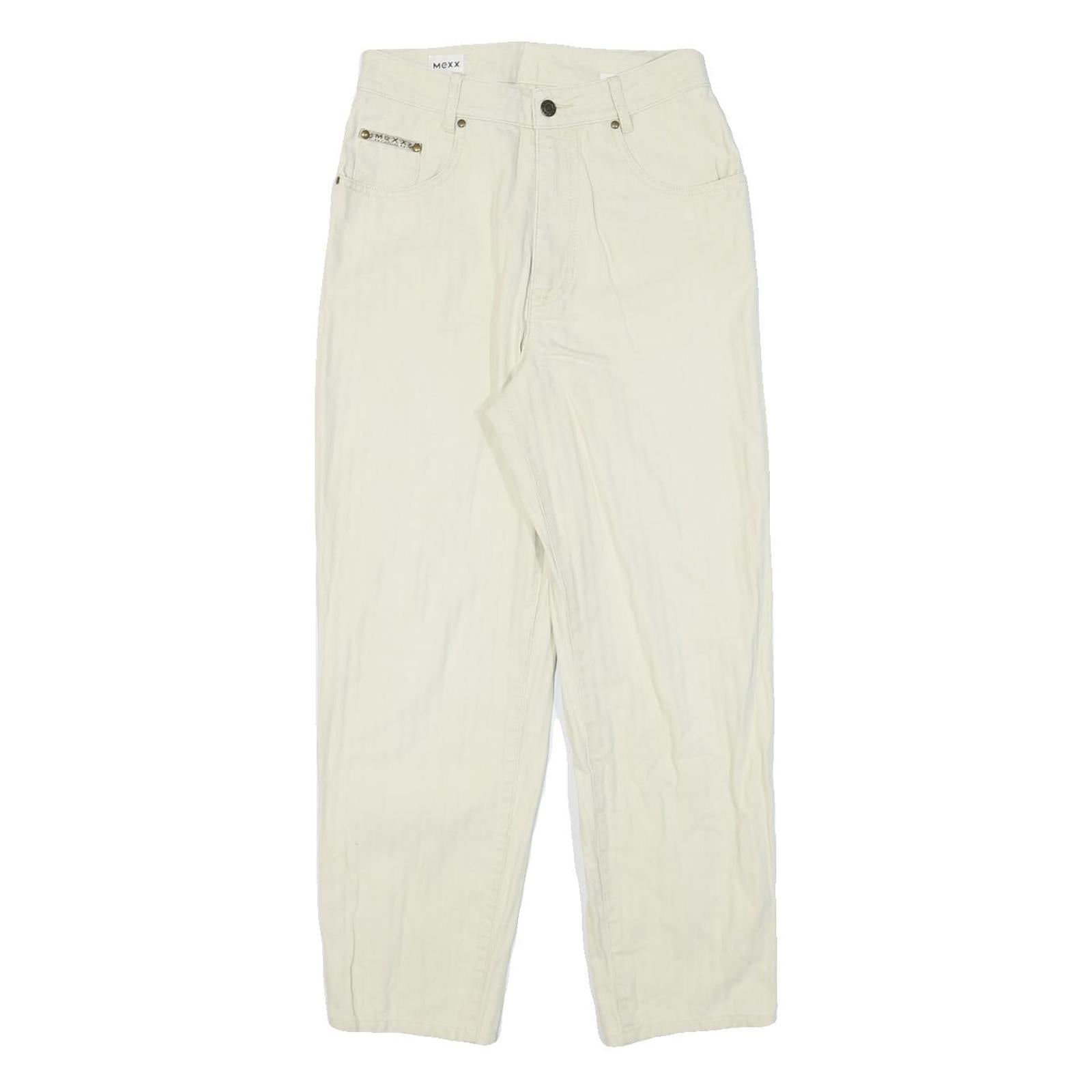 MEXX Womens Cream Relaxed Straight Cotton Blend Trousers W26 L26 Stylish Zip