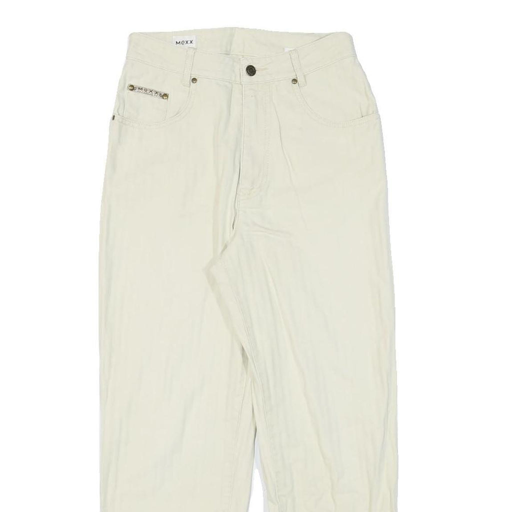 MEXX Womens Cream Relaxed Straight Cotton Blend Trousers W26 L26 Stylish Zip
