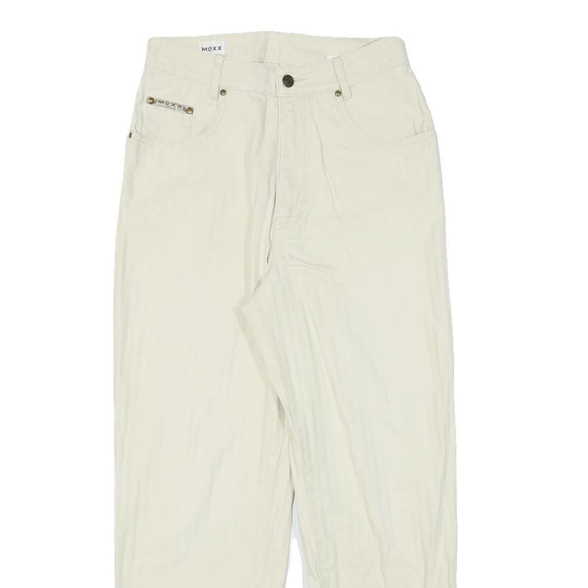 MEXX Womens Cream Relaxed Straight Cotton Blend Trousers W26 L26 Stylish Zip