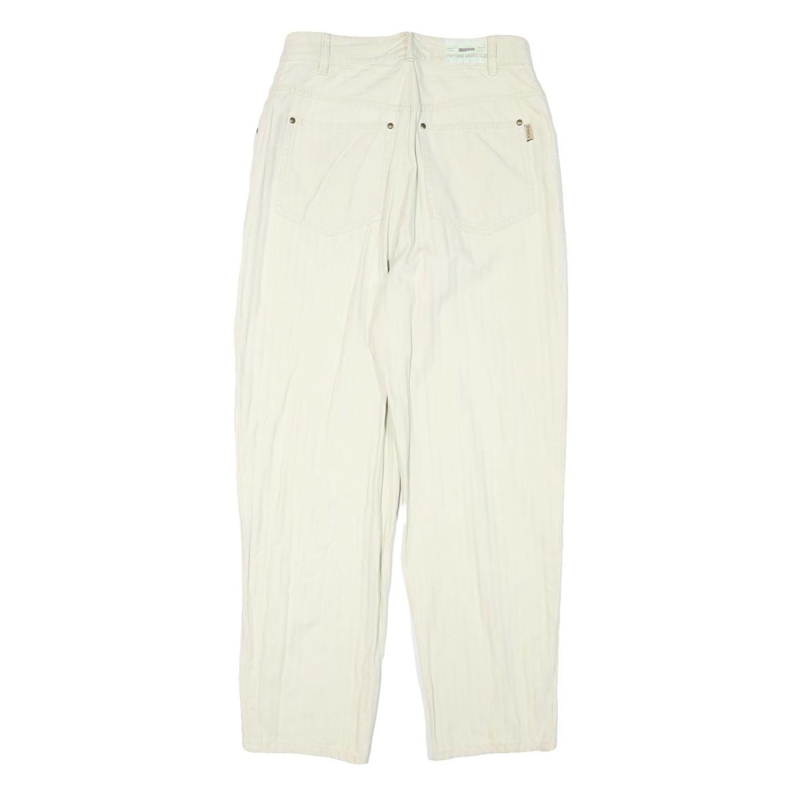 MEXX Womens Cream Relaxed Straight Cotton Blend Trousers W26 L26 Stylish Zip