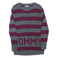 TOMMY HILFIGER Womens Grey & Maroon Striped Pattern Cotton Blend Jumper Crew