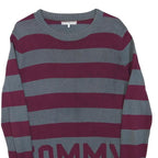 TOMMY HILFIGER Womens Grey & Maroon Striped Pattern Cotton Blend Jumper Crew