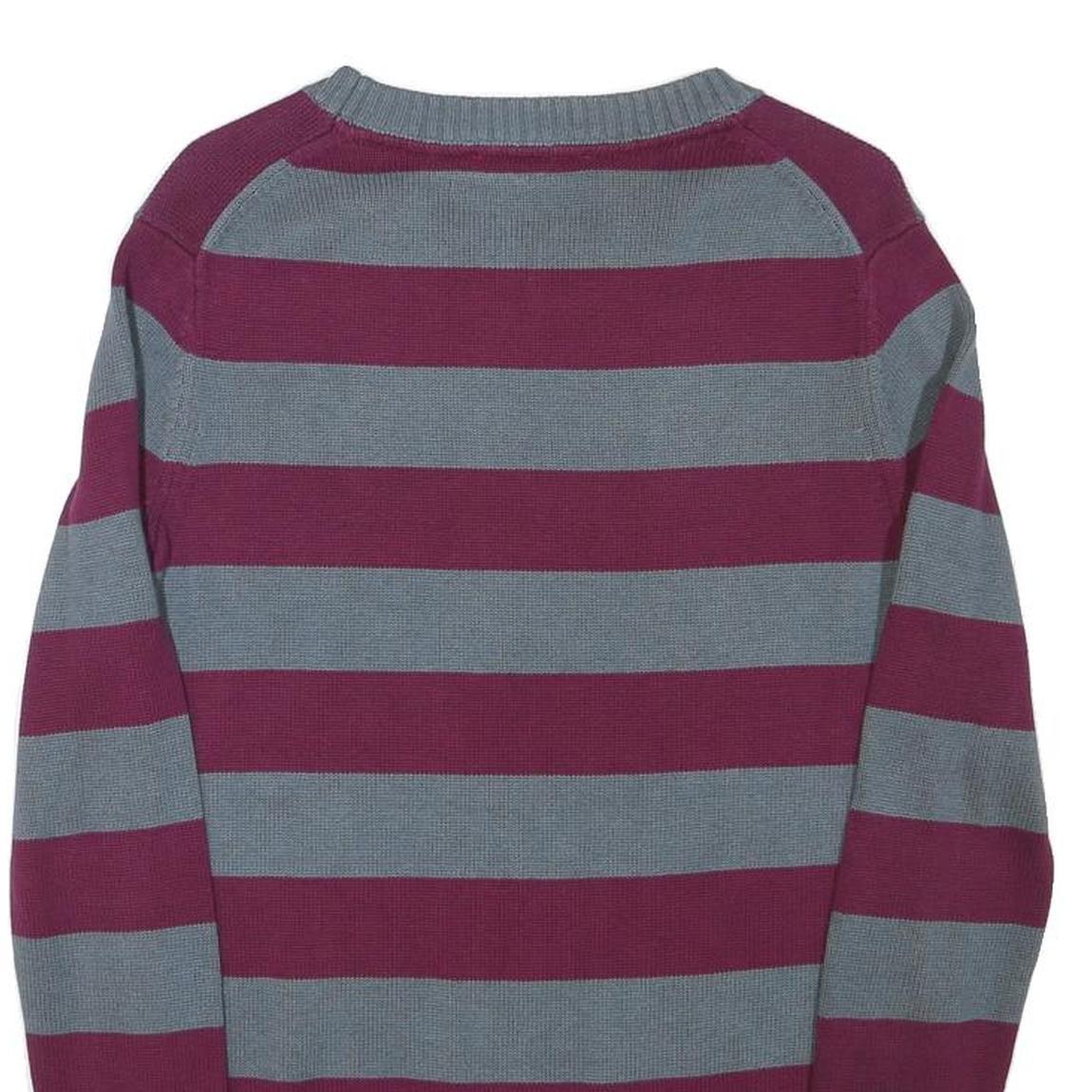 TOMMY HILFIGER Womens Grey & Maroon Striped Pattern Cotton Blend Jumper Crew