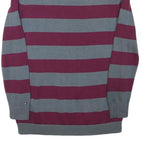 TOMMY HILFIGER Womens Grey & Maroon Striped Pattern Cotton Blend Jumper Crew